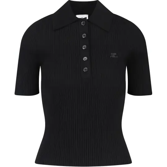 Courrèges Iconic Rib Knit Polo Shirt