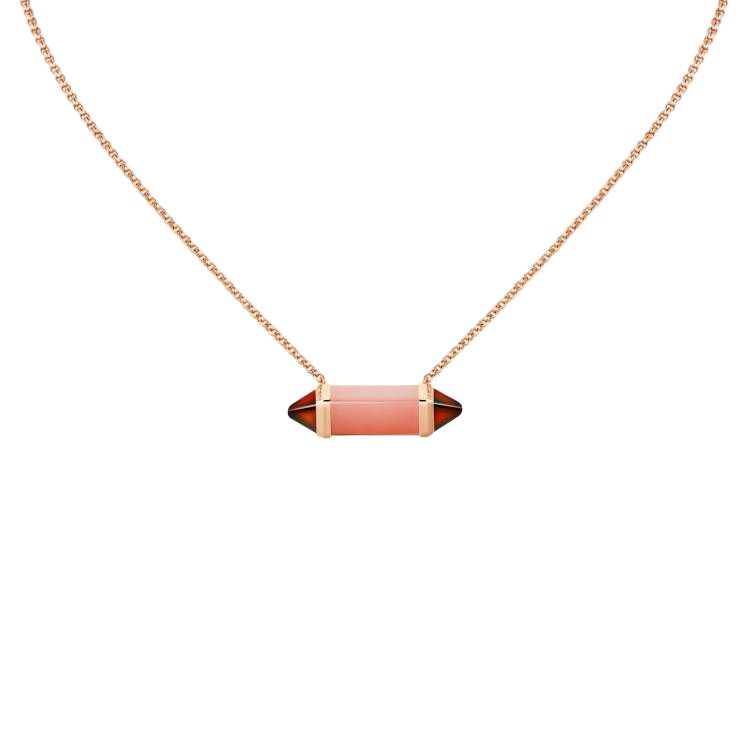 CARTIER Les Berlingots de Cartier series pink chalcedony 18K gold garnet necklace men and women same style couple rose gold
