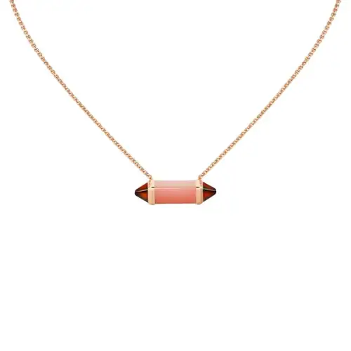 CARTIER Les Berlingots de Cartier series pink chalcedony 18K gold garnet necklace men and women same style couple rose gold