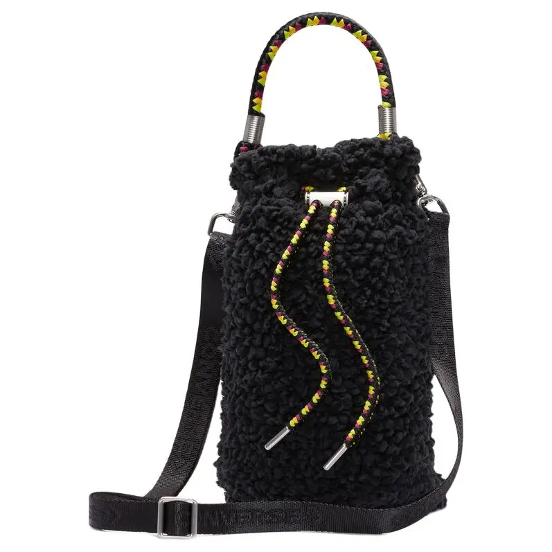 Converse Solid Color Faux Sherpa Wool Bucket Bag, Handbag, Crossbody Bag Mini Unisex Black