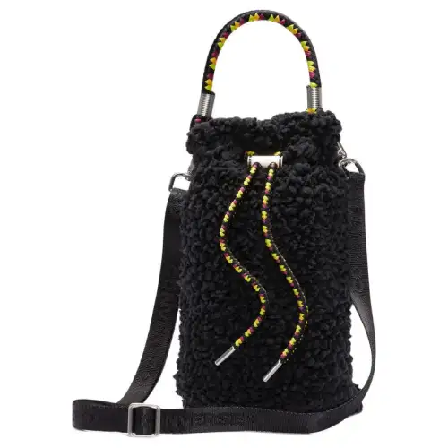 Converse Solid Color Faux Sherpa Wool Bucket Bag, Handbag, Crossbody Bag Mini Unisex Black