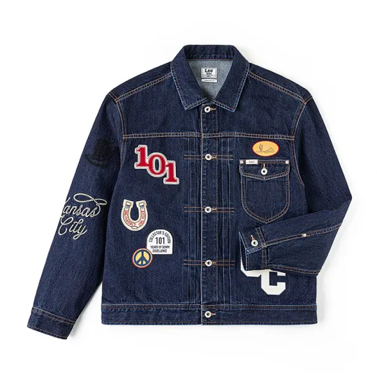 Lee 101J Western Jacket Стиль торгового центра SS26 Удобная версия 101+ Вышитая нашивка Темно-синяя модная свободная повседневная джинсовая куртка Мужской стиль