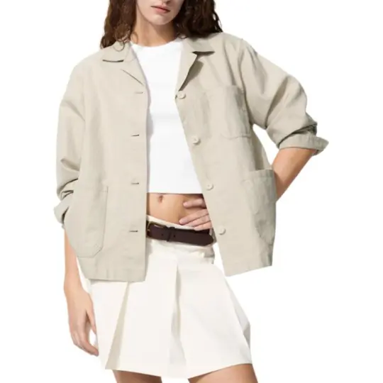 UNIQLO SS26 однотонная повседневная женская куртка на пуговицах со свободными лацканами и множеством карманов