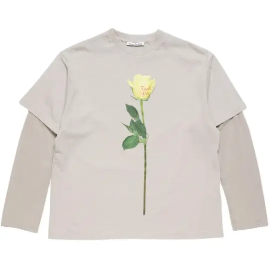 Acne Studios Цветочный узор Многослойная свободная женская футболка с круглым вырезом и длинными рукавами SS26