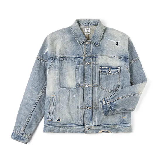Lee 101J Western Jacket Стиль торгового центра SS26 Удобный дизайн с нашивками Ретро Средний Светло-голубой Свободная повседневная мужская джинсовая куртка с лацканами и длинными рукавами