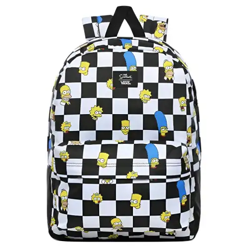 Vans Simpsons Collaboration Old Skool Polyester Backpack Unisex Black White Checkerboard