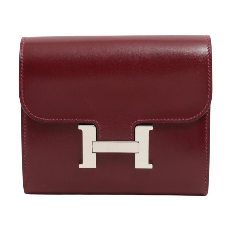 HERMES Constance Slim Box Leather Wallet Women's 55Rouge H Hermes Red