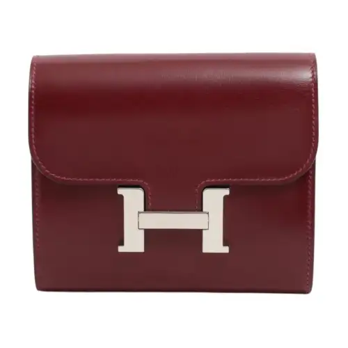 HERMES Constance Slim Box Leather Wallet Women's 55Rouge H Hermes Red