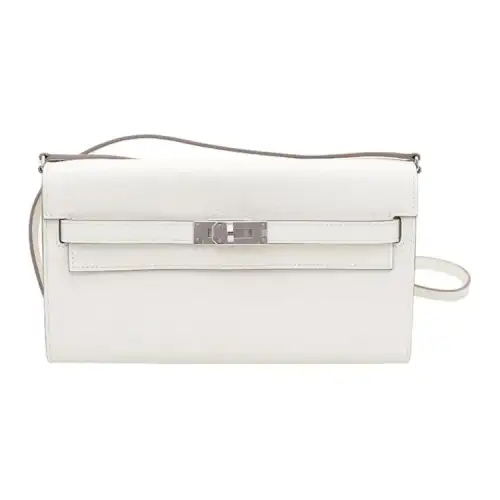 HERMES Kelly To Go Silver Tone Buckle Mysore Goat Skin Crossbody Bags Women's Mushroom White