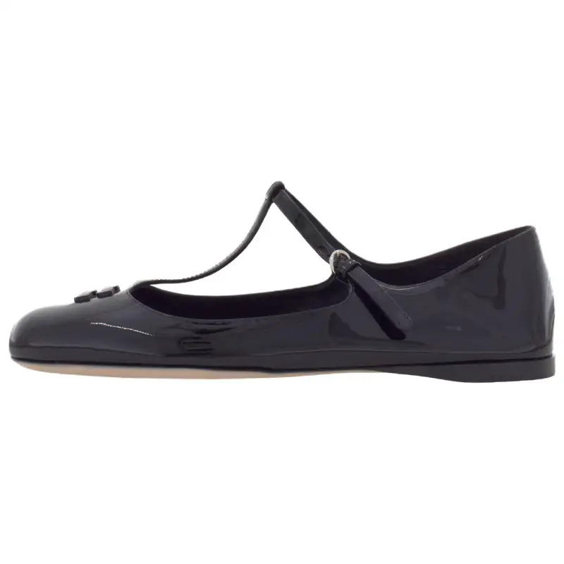 MIU MIU Leather Flat Casual Shoes Women's Black