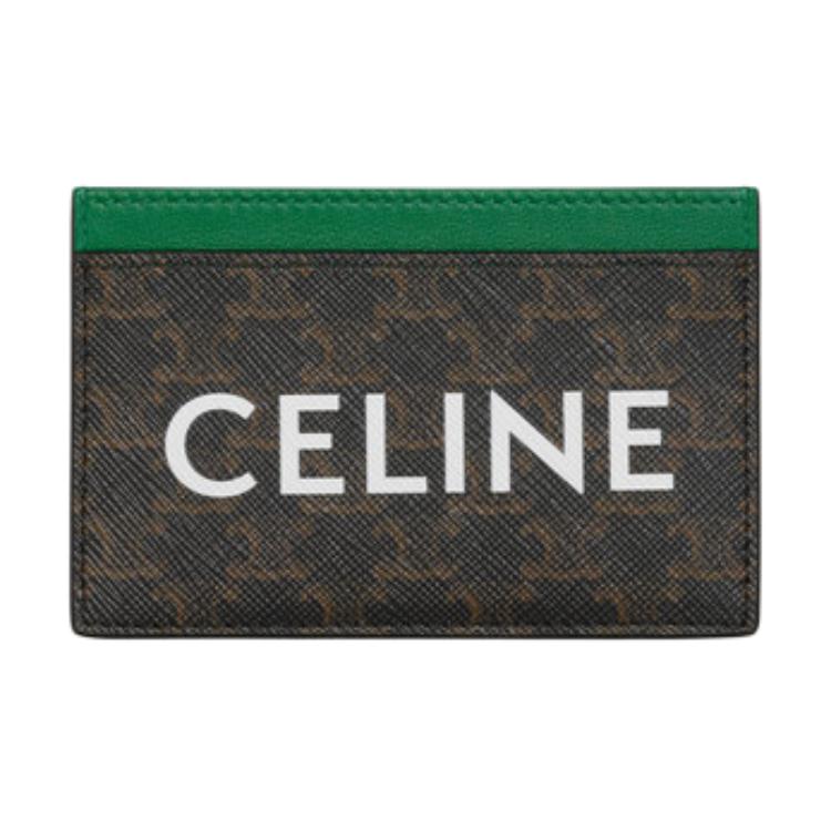 CELINE Triomphe Coated Canvas With Lambskin Card Holder Unisex Umber/Green