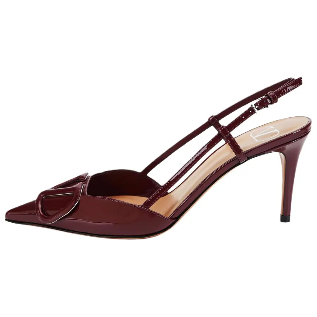 Valentino VLogo Signature Top Grain Cow Leather Slim Heel High Heels 8cm Women's Burgundy Red