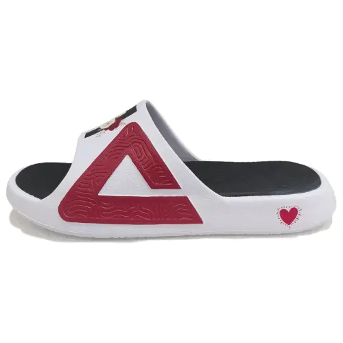 PEAK Taichi National Innovation Slippers Totem Graffiti Slip Resistant Slide Slippers Unisex All White Dark Red