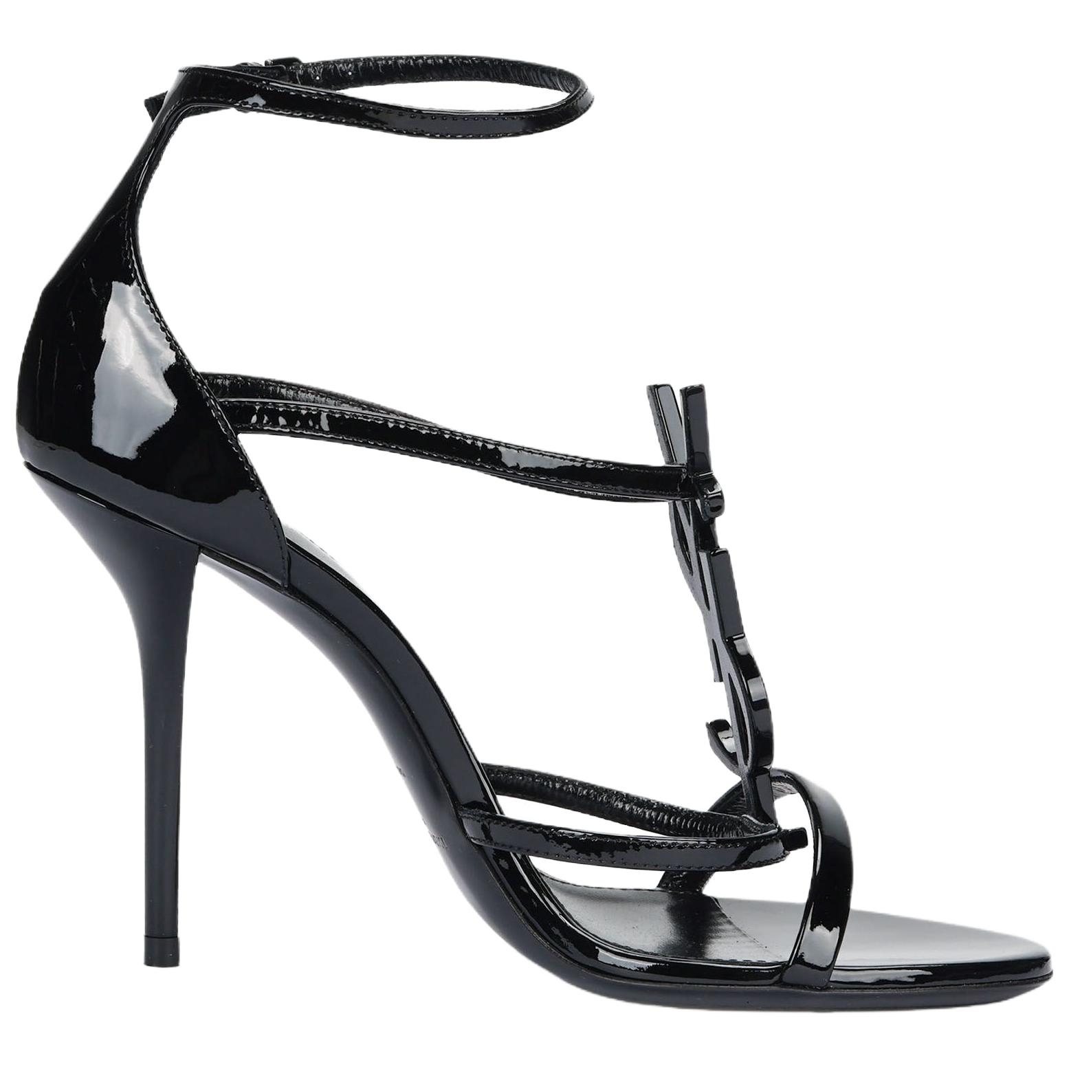 SAINT LAURENT Cassandra Sandal Heels Black Patent Leather Women's