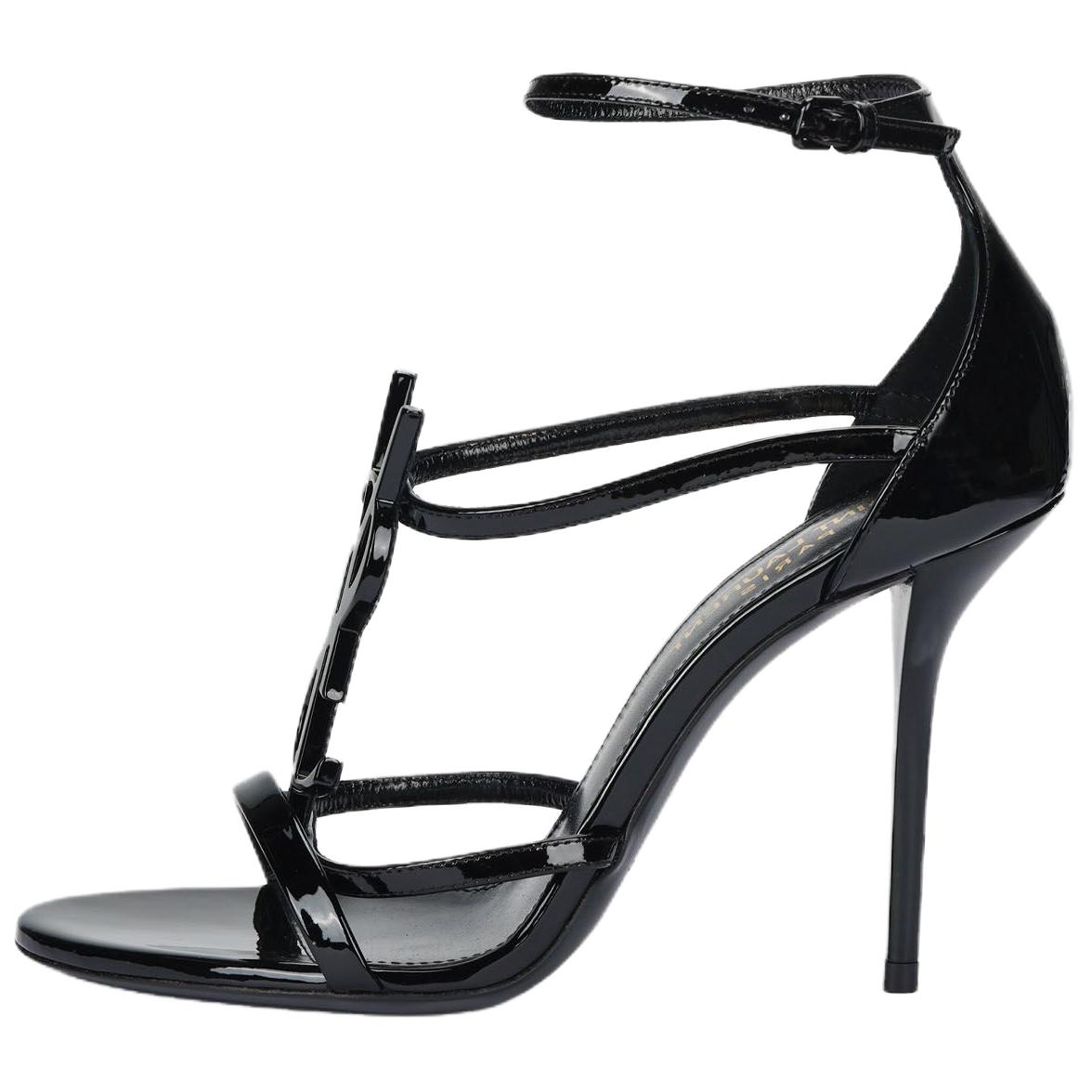 SAINT LAURENT Cassandra Sandal Heels Black Patent Leather Women's