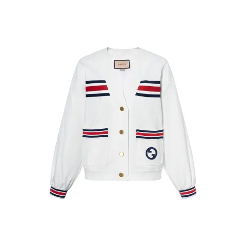 GUCCI Knitwear Women's White V Neck Moderate Cardigan