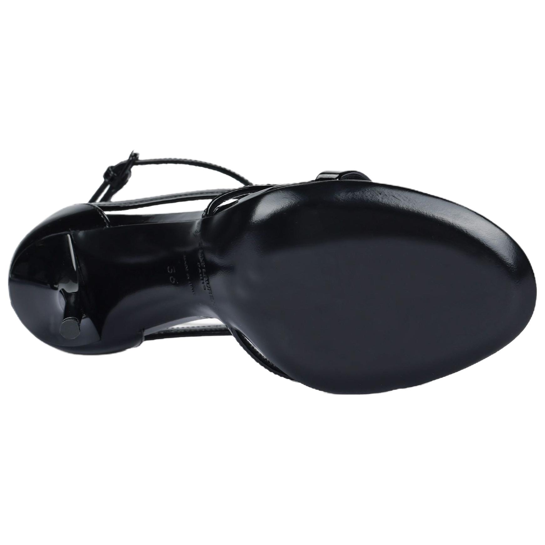 SAINT LAURENT Cassandra Sandal Heels Black Patent Leather Women's