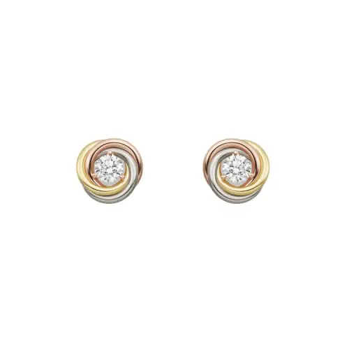 CARTIER Trinity Series 18K Gold Diamond Stud Earrings Unisex Multicolor