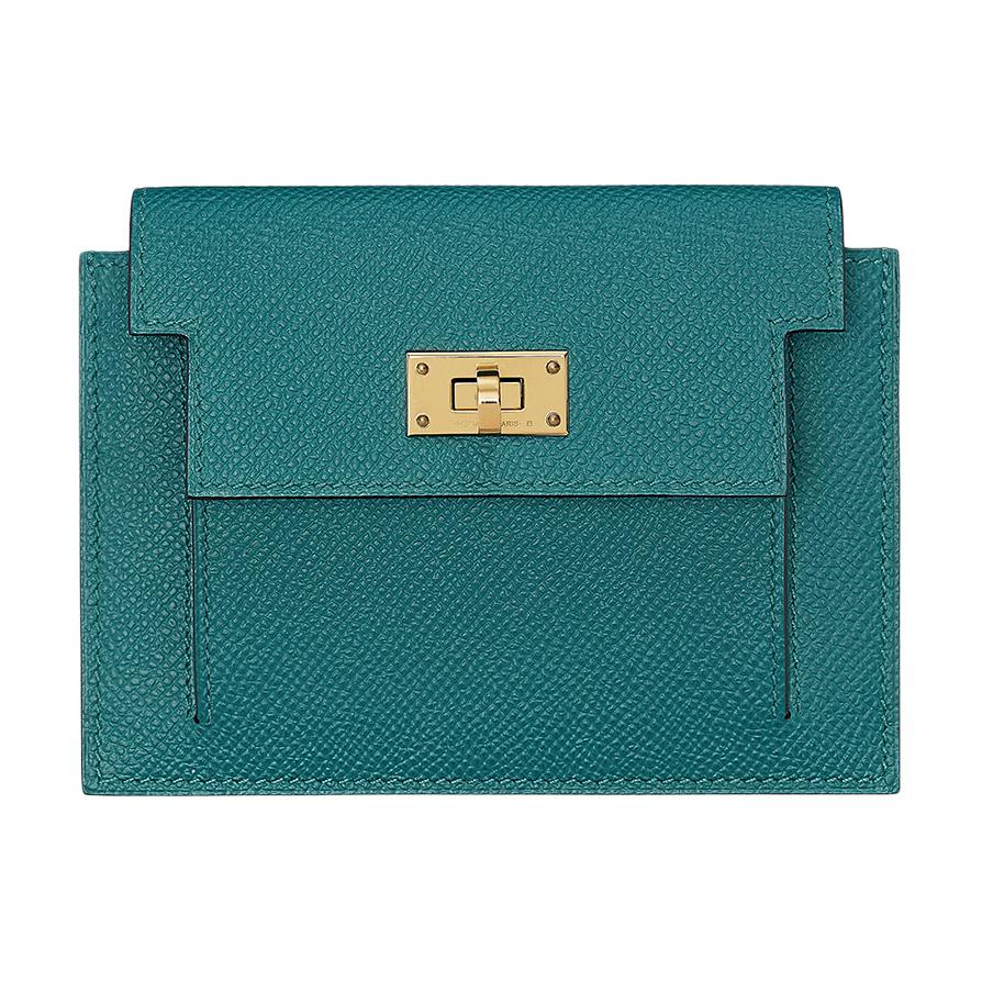 Женский кошелек Hermes Kelly Pocket 13 (сине-зеленый)
