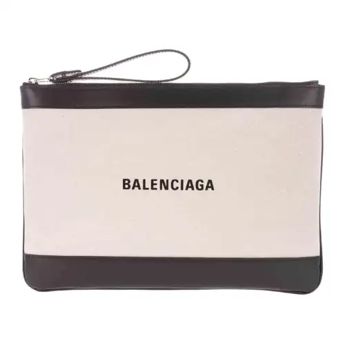 Balenciaga Multicolor Canvas With Leather Clutch Unisex Beige Black