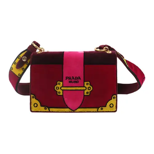 PRADA Velvet Shoulder Bag, Crossbody Bag Women's Red