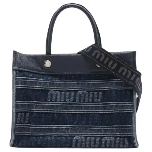 MIU MIU Cow Leather Handbag Women's Denim Blue