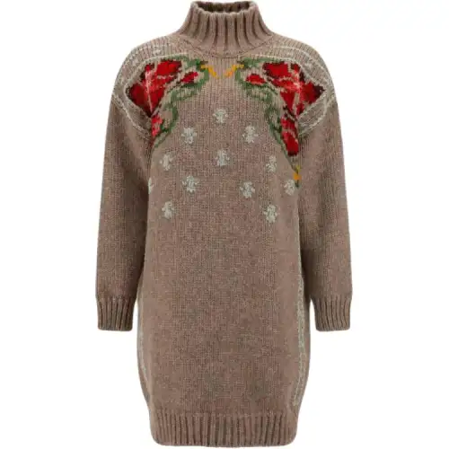 Golden Goose Long Sleeved Dresses Women's Coffee Turtleneck Moderate Short