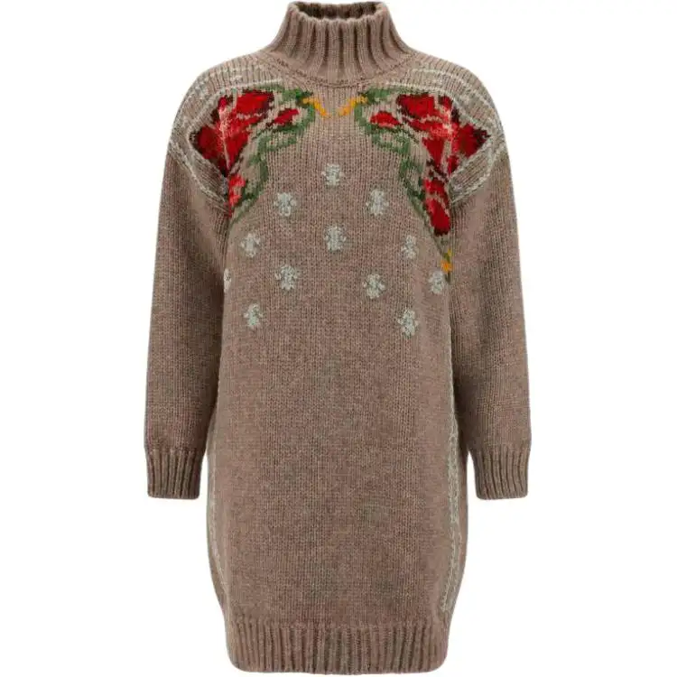 Golden Goose Long Sleeved Dresses Women's Coffee Turtleneck Moderate Short