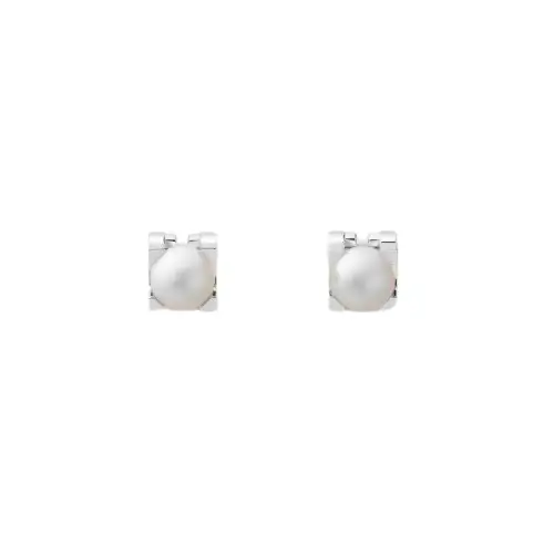 CARTIER 18K White Gold, Pearl Stud Earrings Women's Silver