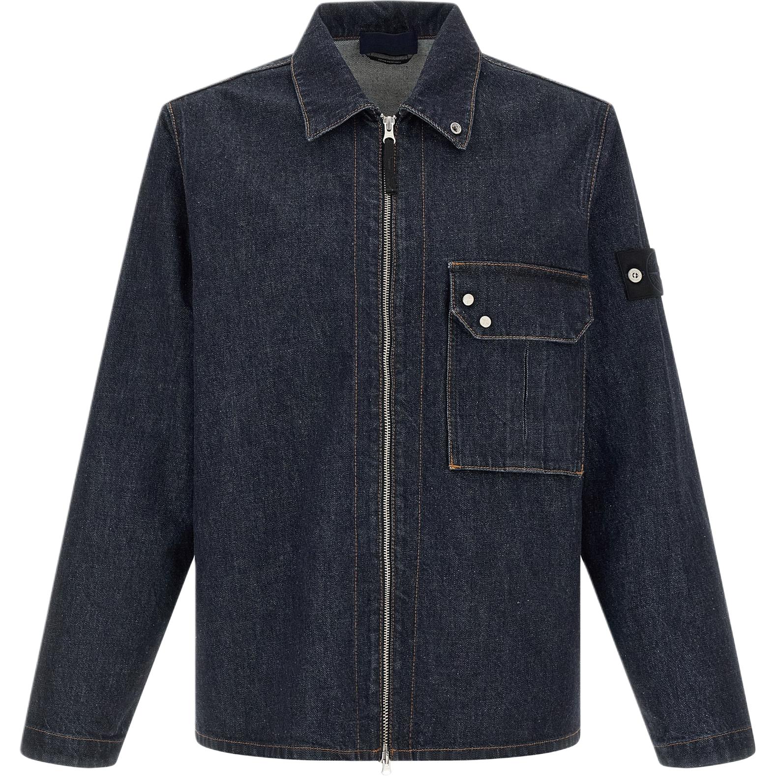 STONE ISLAND Stone Island SS26 Denim Research series solid color large pocket lapel zipper long-sleeved jacket denim jacket for men and women.