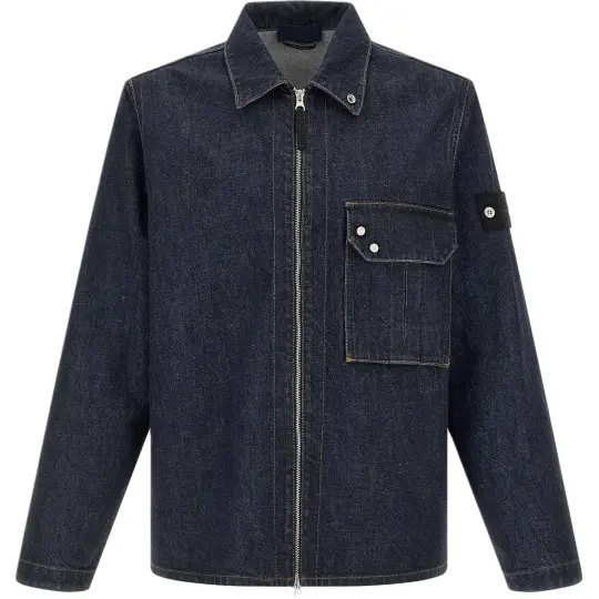 STONE ISLAND SS26 Denim Research, однотонная джинсовая куртка с длинными рукавами и большим карманом на лацкане, джинсовая куртка для мужчин и женщин.