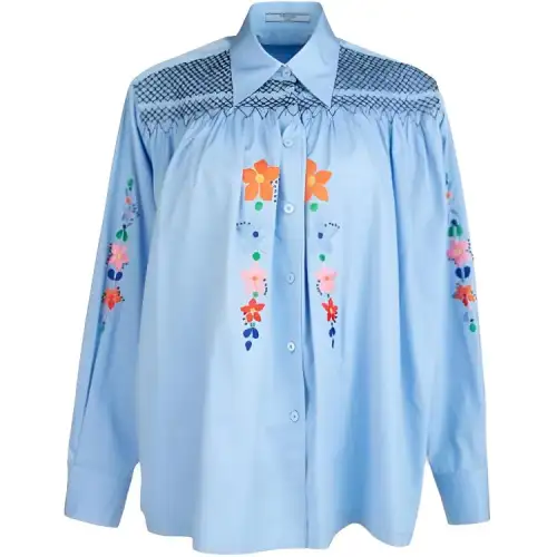 PRADA Shirts Women's Blue Pointed Collar Moderate