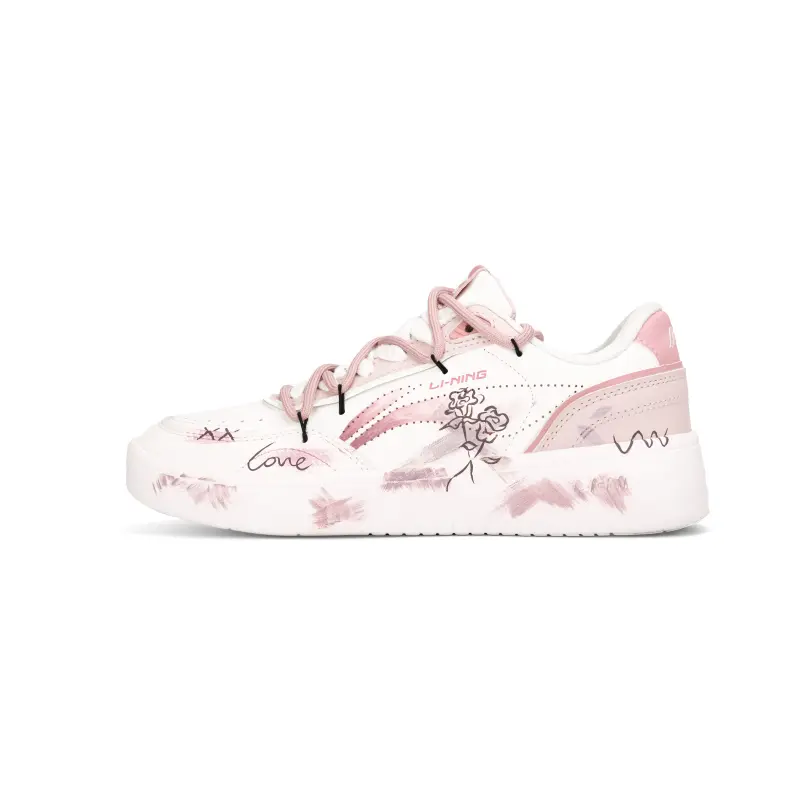 Li Ning Sourdough Slip Resistant Lightweight Height Increasing Low top Skateboard Shoes Women's Pink