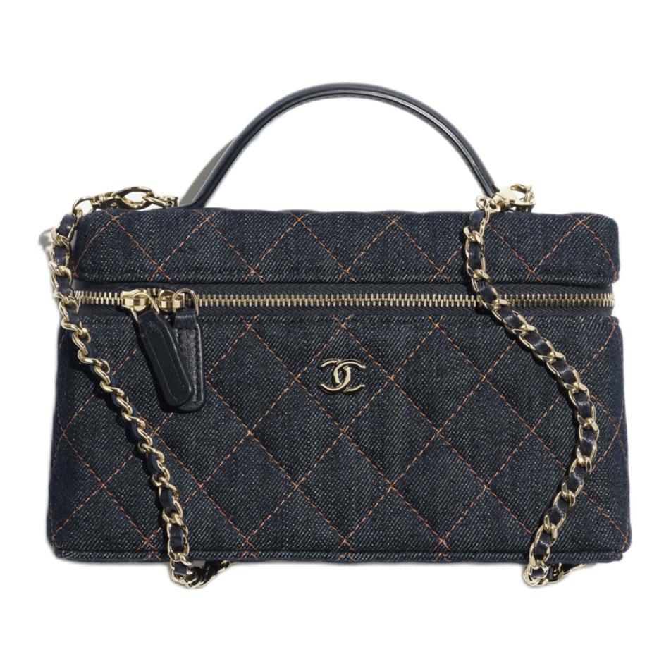 Женская сумка Chanel 26P Box Bag (темно-синяя с оранжевым)