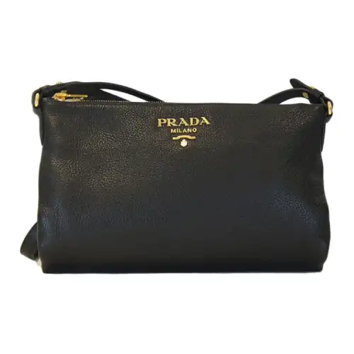 PRADA Double Straps Cow Leather Shoulder Bag Women's Black