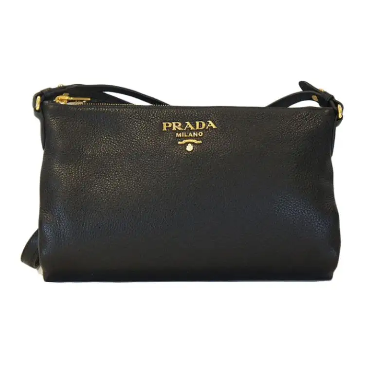PRADA Double Straps Cow Leather Shoulder Bag Women's Black