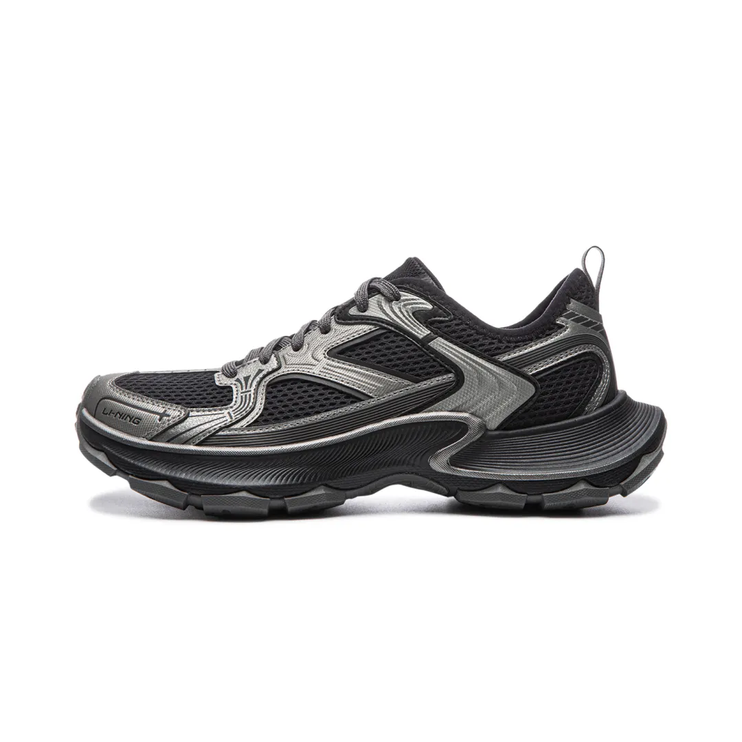 Li Ning Slip Resistant, Abrasion Resistant, Breathable Low top Chunky Sneakers Men's Black Silver