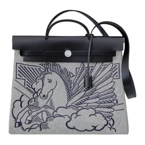 HERMES Herbag Zip Canvas With Leather Shoulder Bag, Crossbody Bag, Handbag 39 Unisex Black/Gray