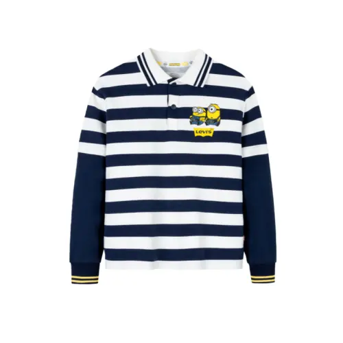 Levi’s children’s tops x MINIONS Minions IP joint model cartoon printed striped long-sleeved fake two-piece POLO shirt dark blue teenagers