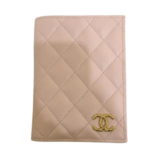 CHANEL Litchi Grain Calfskin Passport Holder Women's Cherry Blossom Pink