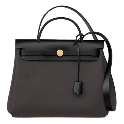 HERMES Herbag Zip Canvas With Hunter Cow Leather Shoulder Bag, Crossbody Bag, Handbag 31 Unisex Ebony/Black
