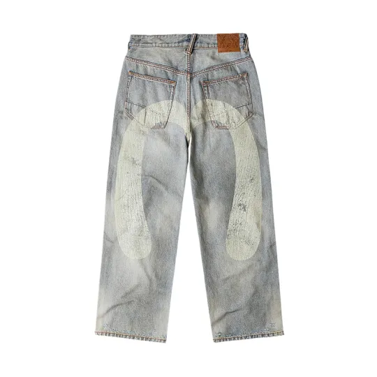 EVISU 2026 Весенние повседневные прямые мужские джинсы с большим М-образным узором