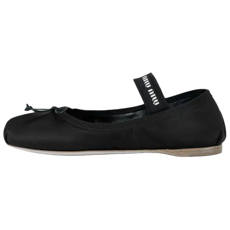 MIU MIU Fabric Flat Mary Jane Shoes Women's Black