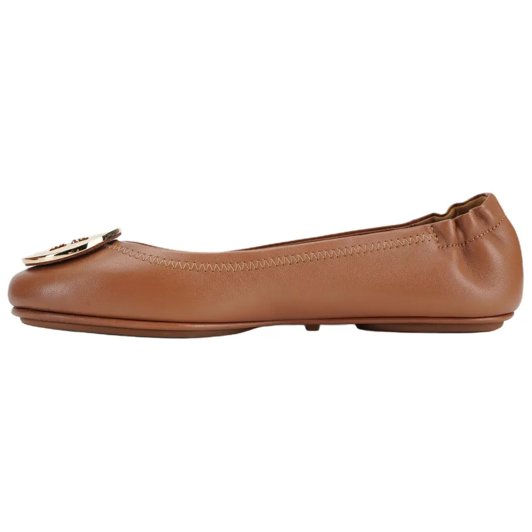 TORY BURCH Minnie Travel Ballet Flats Royal Tan Gold Women's