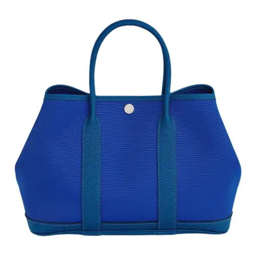 HERMES Garden Party Canvas With Negonda Calfskin Handbag 30 Women's 71 Bleu France French Blue