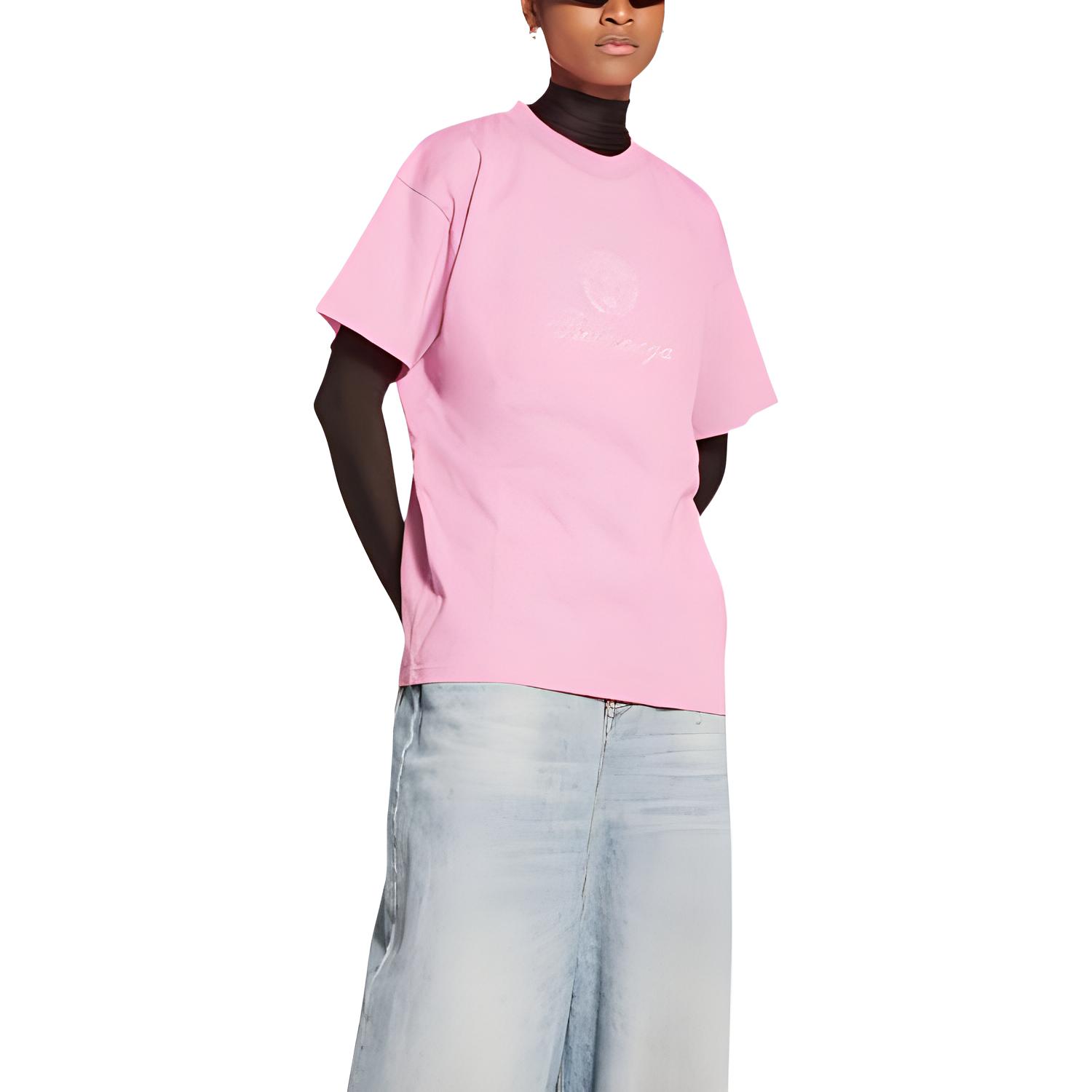 Женская футболка Balenciaga FW22 Logo (розовая) — фото 4