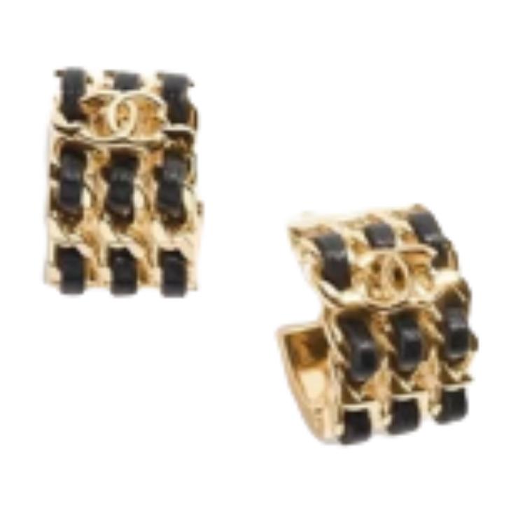 Женские серьги Chanel 26p (черно-золотые)