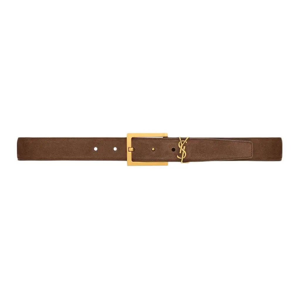 SAINT LAURENT Leather Belts Unisex Brown Coffee Width 3cm