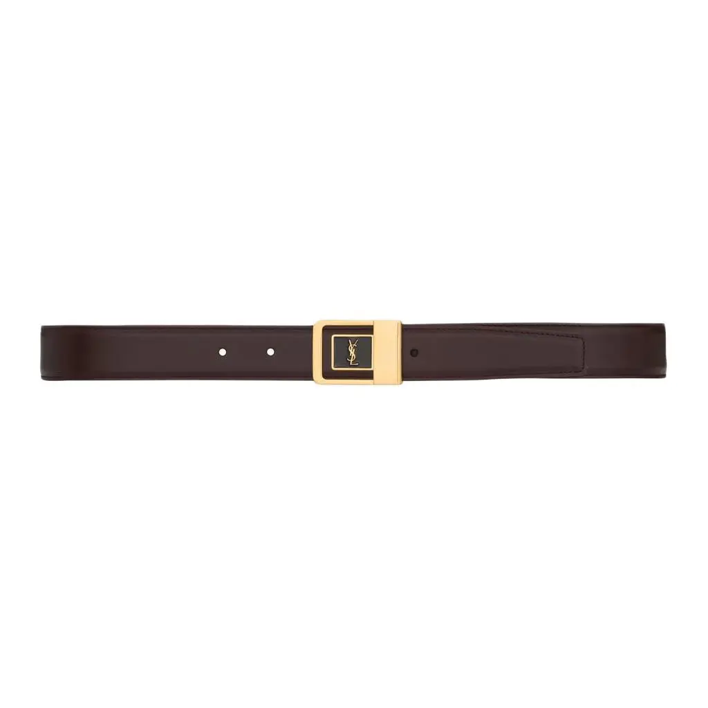 SAINT LAURENT Calfskin Leather Belts Unisex Red Brown Width 3cm