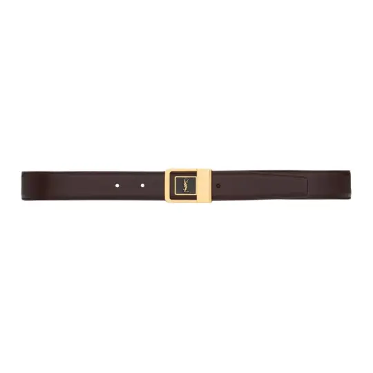 SAINT LAURENT Calfskin Leather Belts Unisex Red Brown Width 3cm